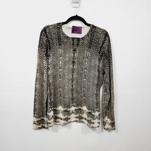 Chi by Falchi Silk Cashmere Knit Cardigan Sweater Snake Print Crew Neck Size L